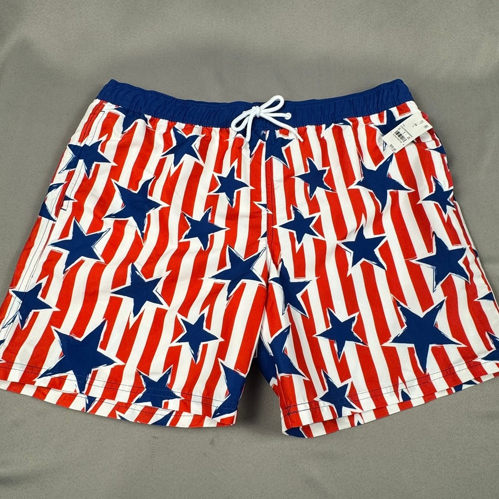 Mad Engine Mens Stars and Stripes Swim Trunks Red White Blue Patriotic Large NEW